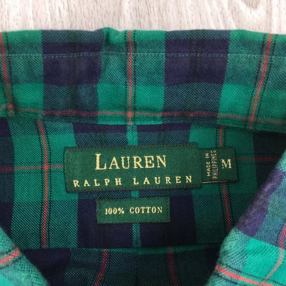 Lauren Ralph Lauren Button Shirt Men's Long‎ Sleeve Plaid Green Size: Medium - Picture 6 of 6